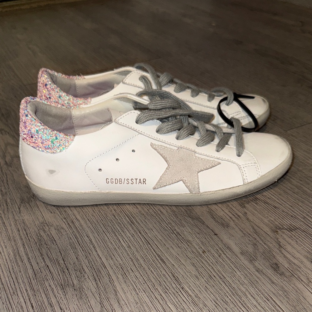 Golden Goose White Sneakers with Pink Glitter Heel